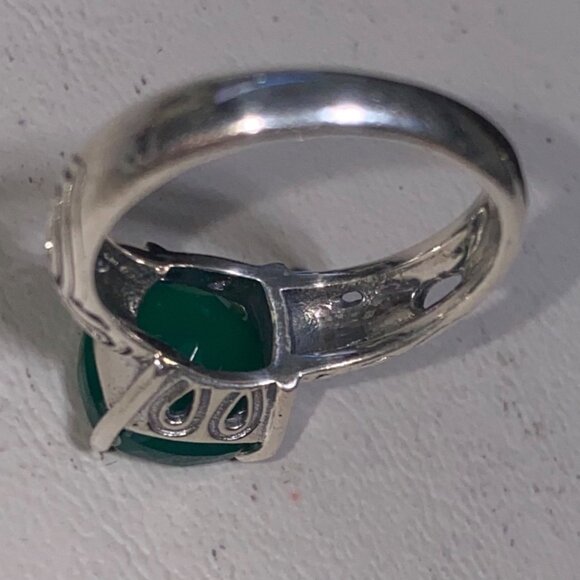 Ring Size 8 Green Onyx Sterling Silver Stamped 925 Vintage Jewelry - Picture 9 of 13